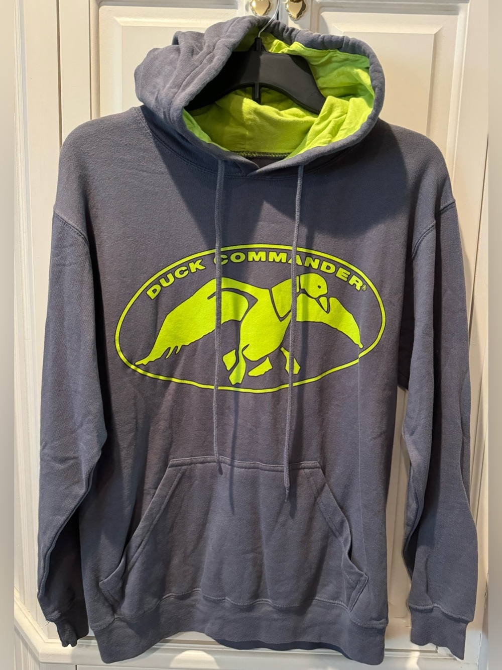 Duck Commander Gray Hooded Sweatshirt with Neon Green Logo - Adult Size Small